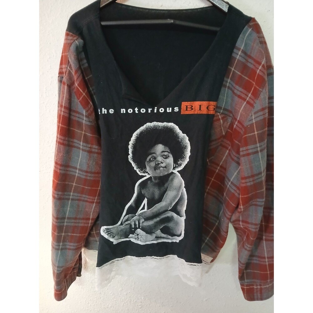 Customized Flannel Vtg THE NOTORIOUS BIGGIE SMALLS T SHIRT 2 XL 3 XL OOAK Lace
